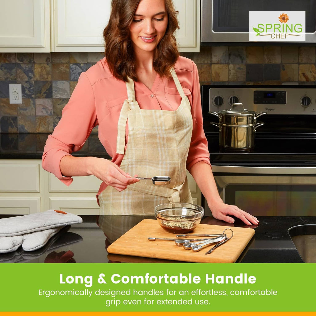 Stainless steel measuring spoon set with long ergonomic handles for precise scooping