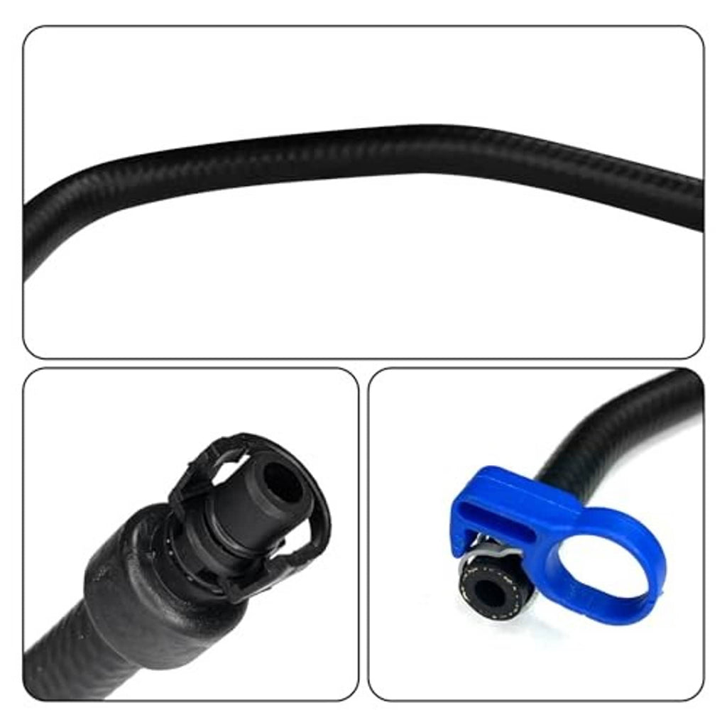 Black radiator coolant hose with blue loop connector and molded end