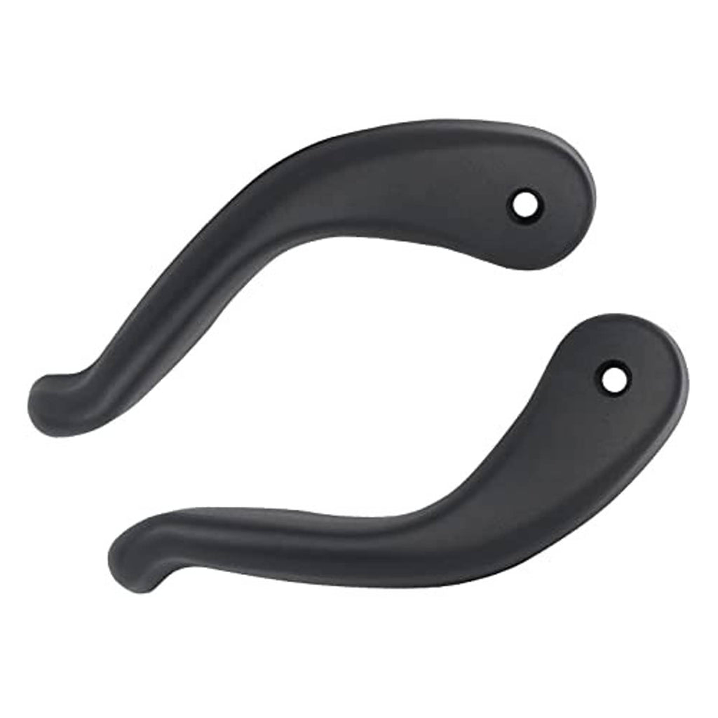 Dark black seat recliner handle levers, curved pair with circular mounting holes