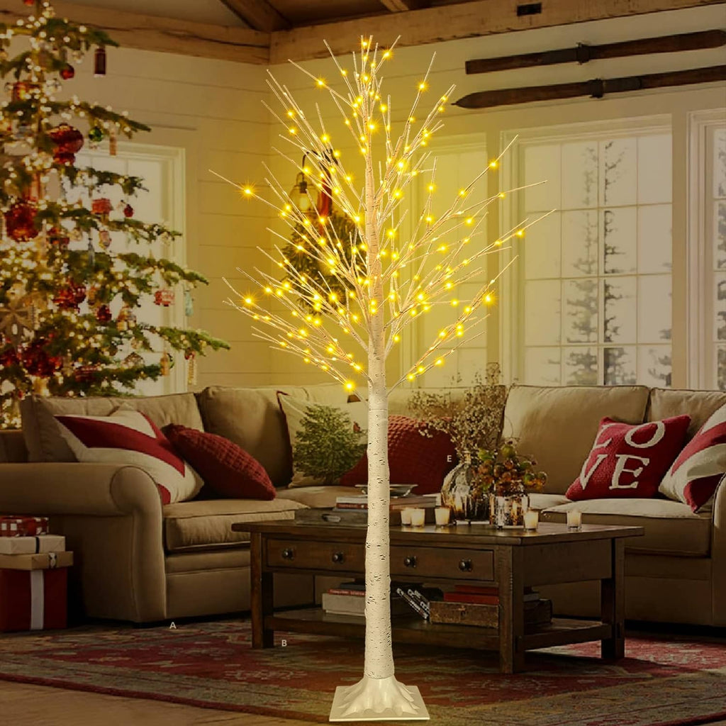 6 ft LED lighted birch tree decoration standing with warm white LED branches