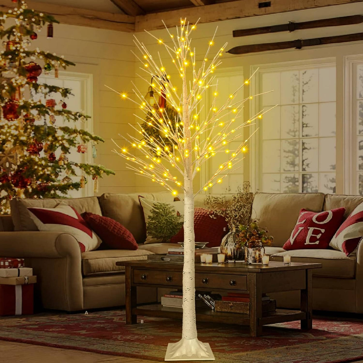 6 ft LED lighted birch tree decoration standing with warm white LED branches