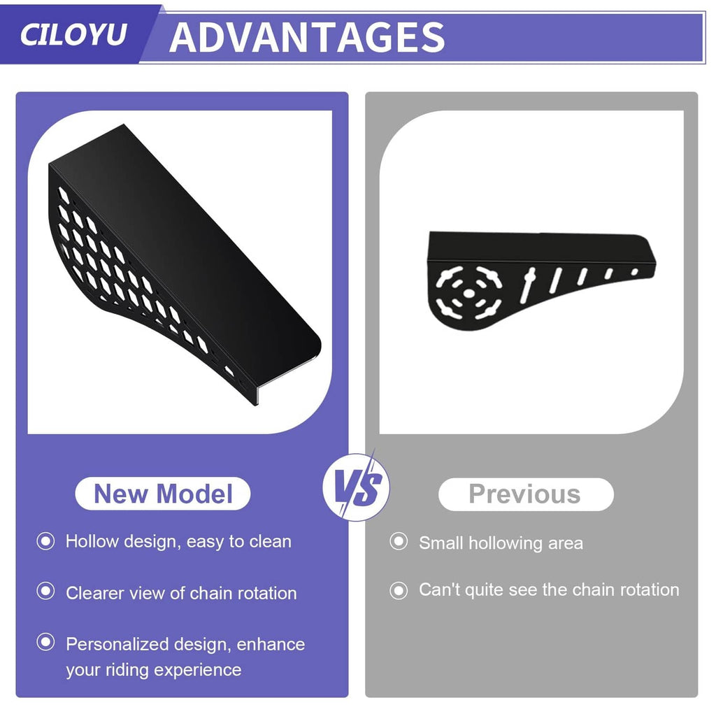 Black chain guard with honeycomb hex perforations and slanted top cover