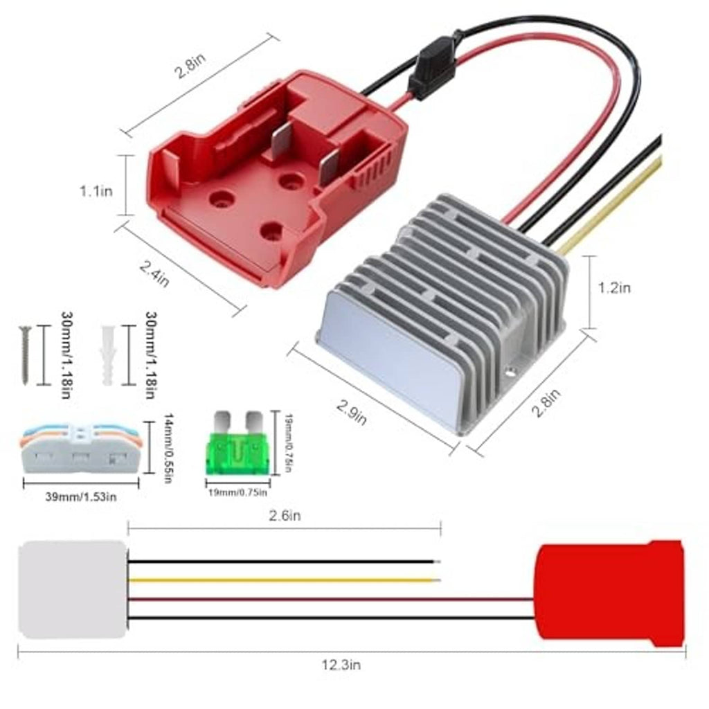 Iixwuq step-down converter adapter with heat-sink module and red battery connector, sized