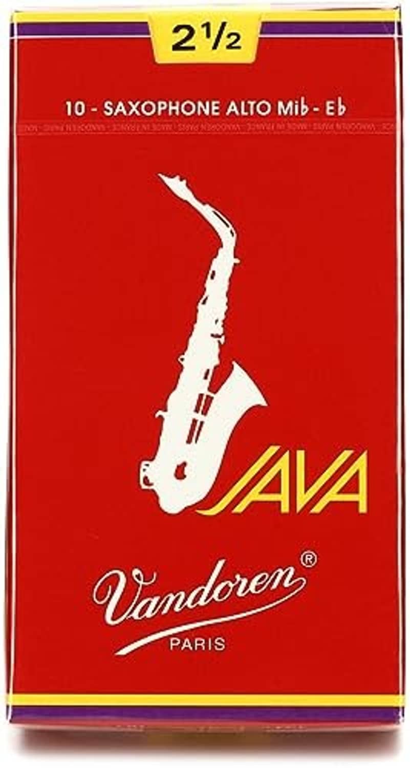 Vandoren Java red cut alto sax reed box, 2½ strength, front view