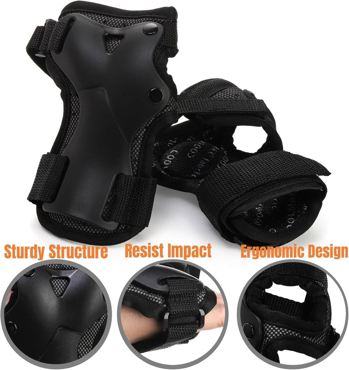 Black wrist guard with textured fabric cuff and protective molded palm insert