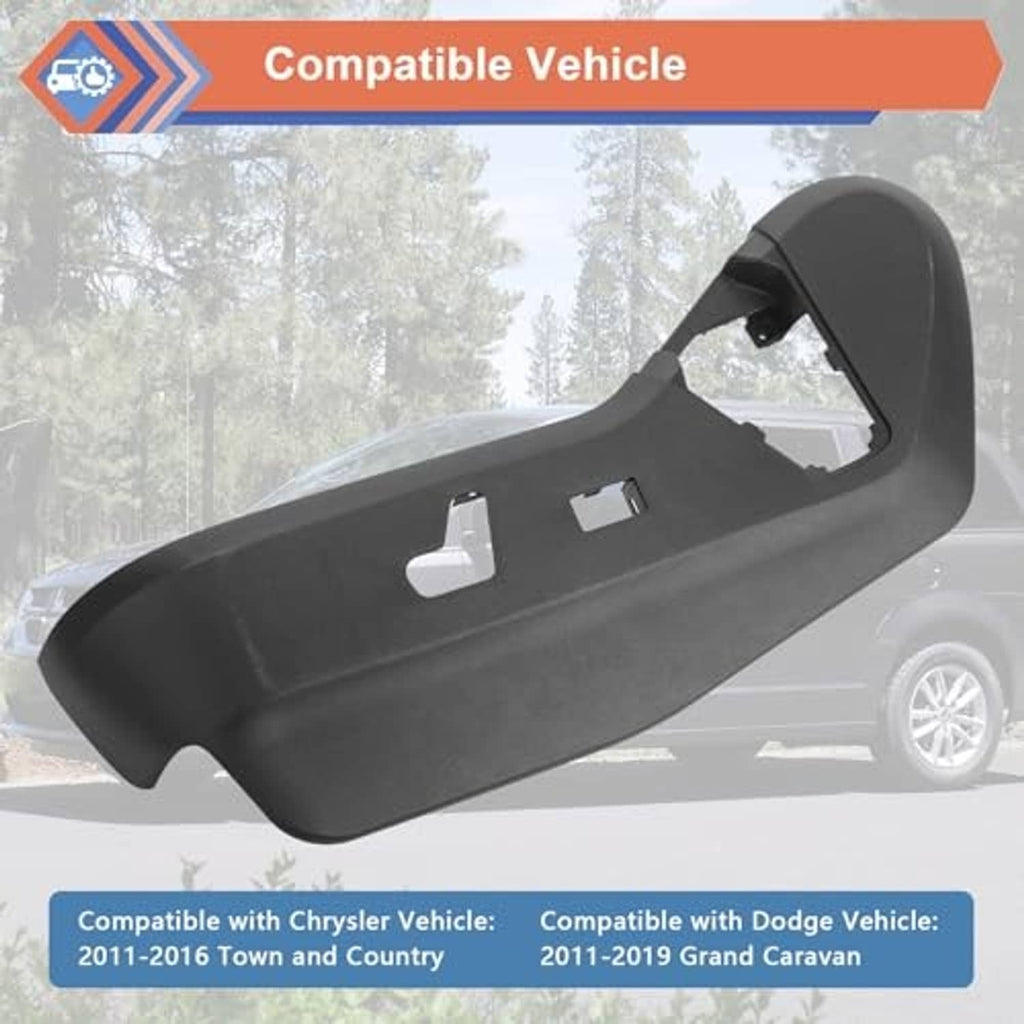 Black left driver-side seat track cover bezel, contoured outer panel