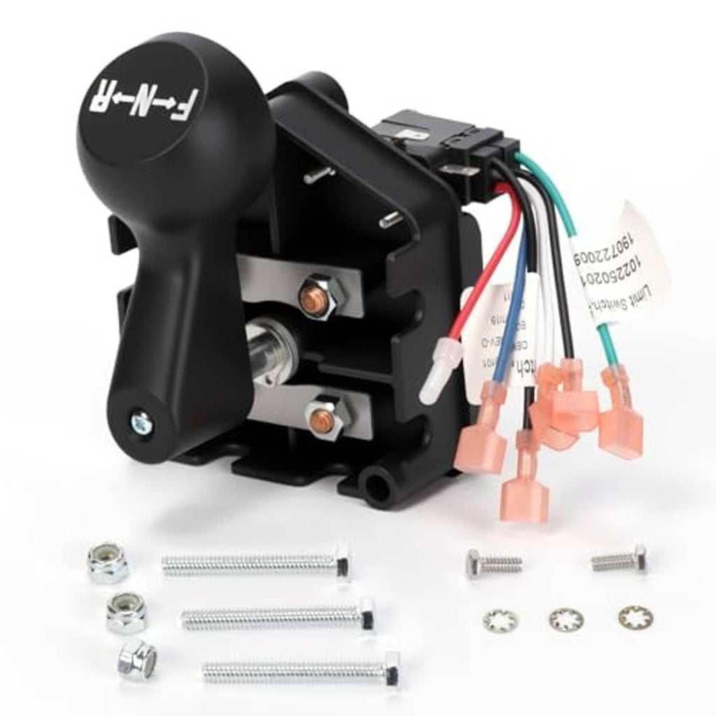 Black gear switch handle with F-N-R knob, wiring leads, and mounting screws