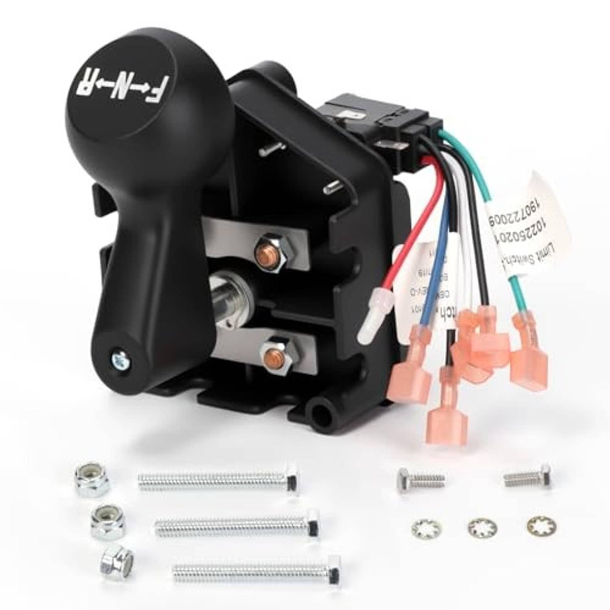 Black gear switch handle with F-N-R knob, wiring leads, and mounting screws