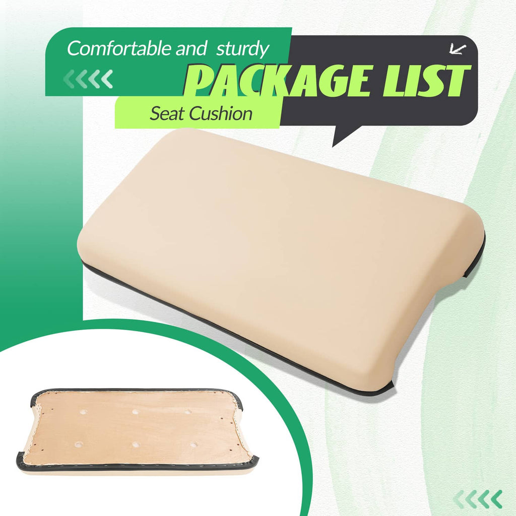 Beige seat bottom cushion with rounded corners and black edging, standalone