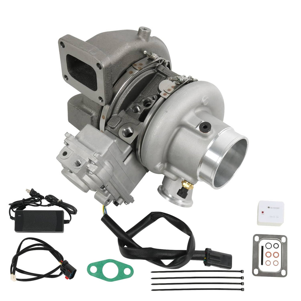 Turbocharger assembly with solenoid valve, metal housing, wiring harness, and mounting parts