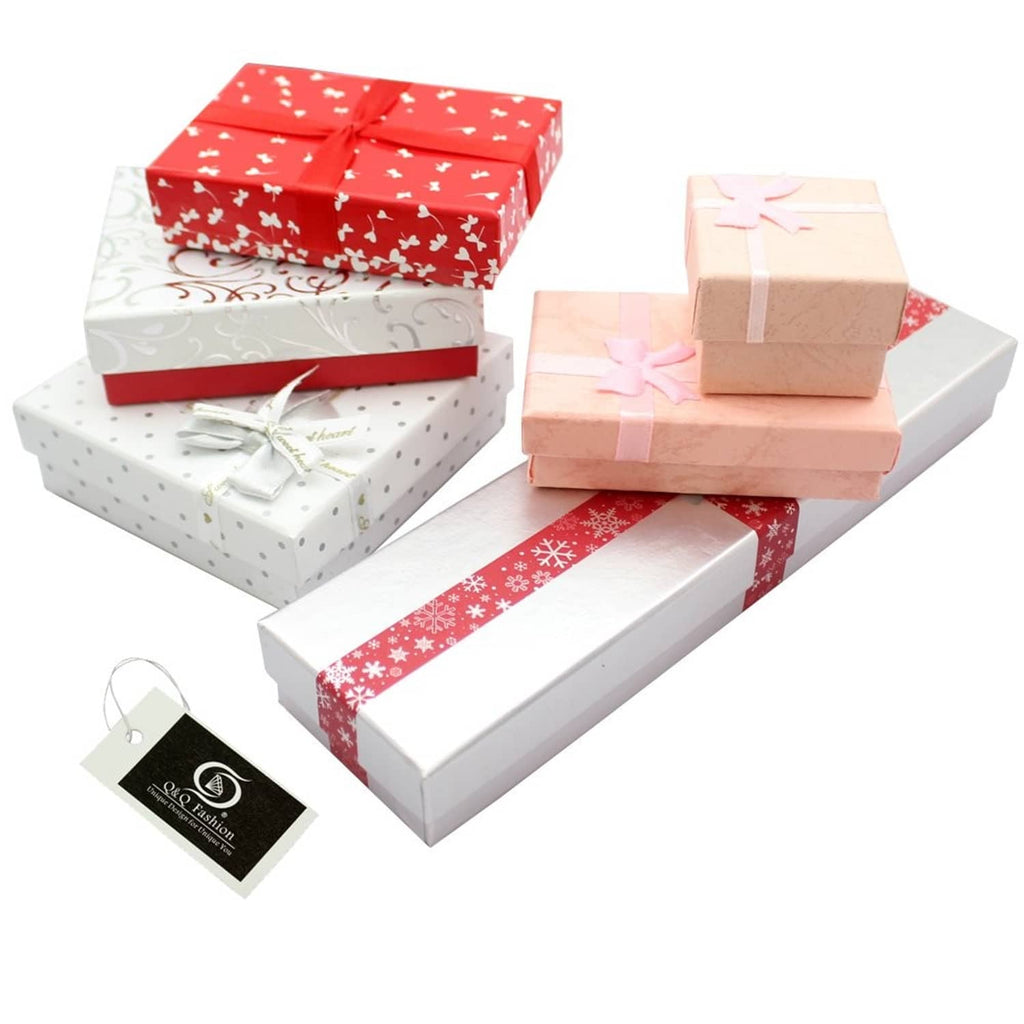 Set of small gift boxes with ribbon bows and hanging price tag