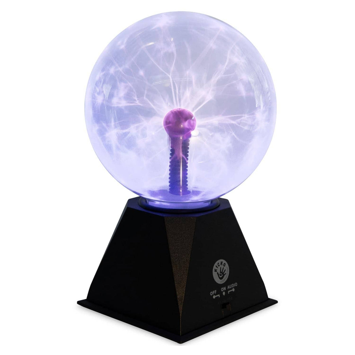 10-inch plasma ball with blue glow and purple central core on black base