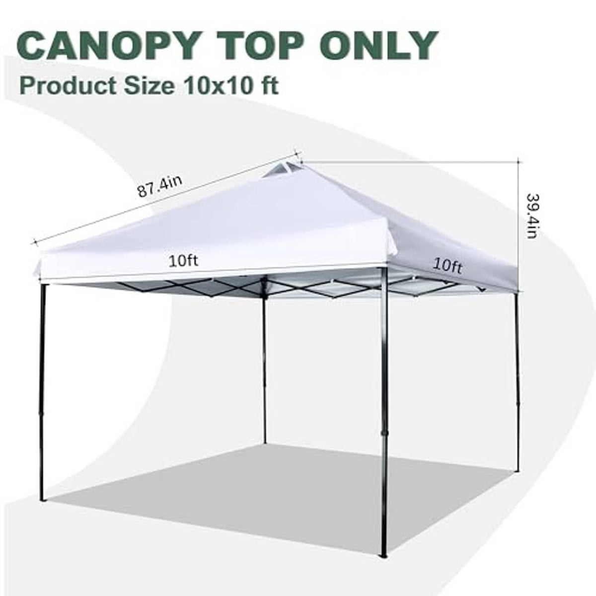 White 10x10 replacement canopy top on standing frame, top view