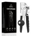 Hand crank can opener with black handles and silver cutting head