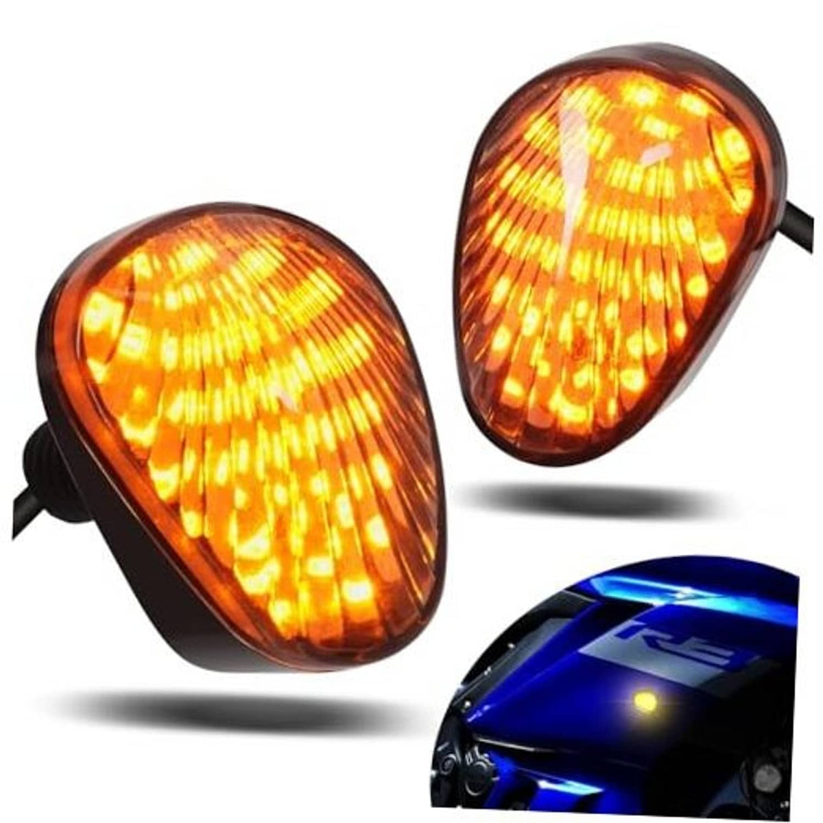 Smoked amber LED motorcycle flush-mount turn signal, oval lens, black housing