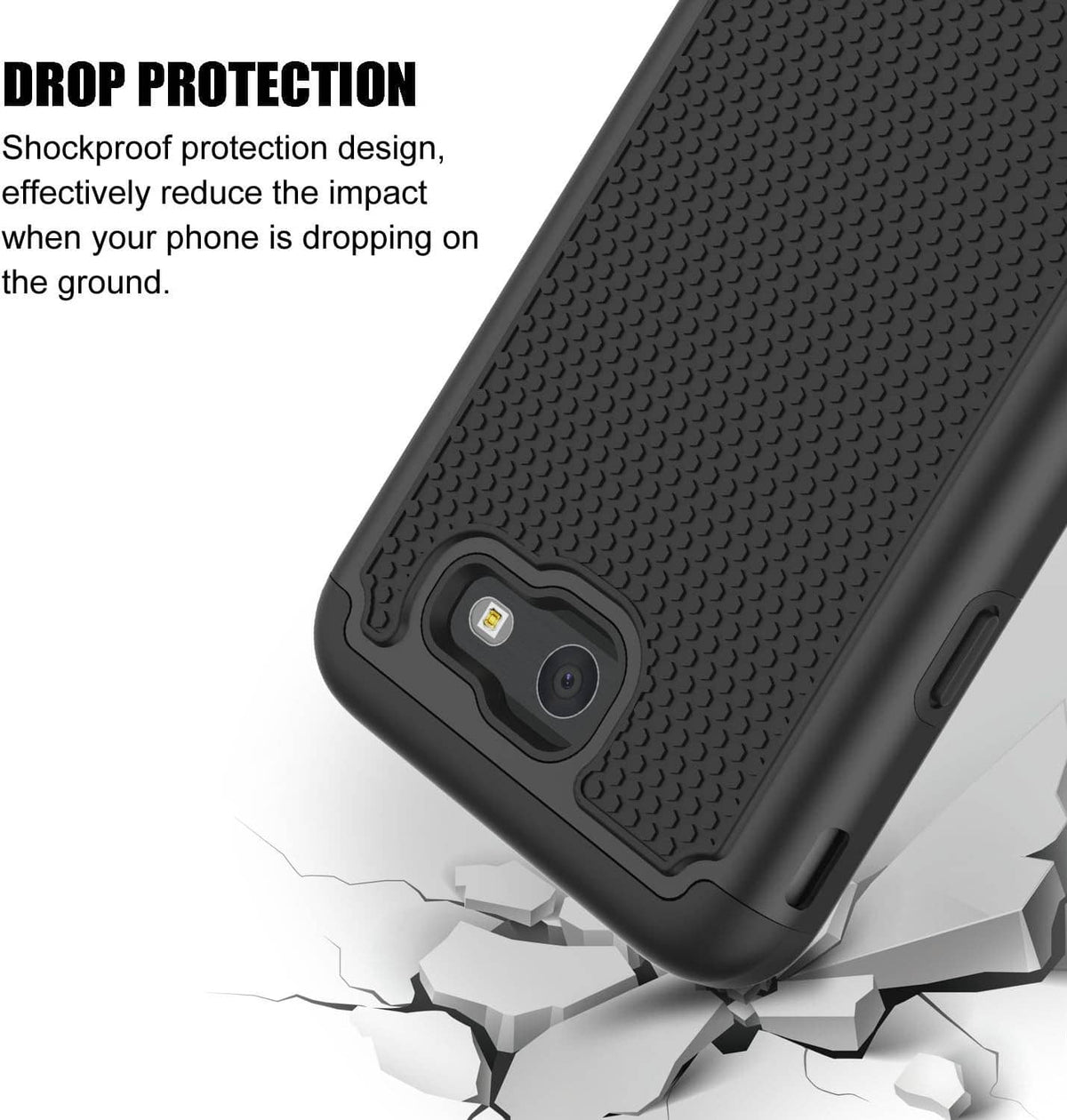 Shockproof phone case drop protection angle with camera opening and side port cutout
