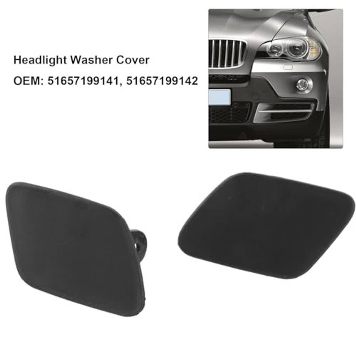 Set of two dark gray headlight washer cover caps with nozzle opening