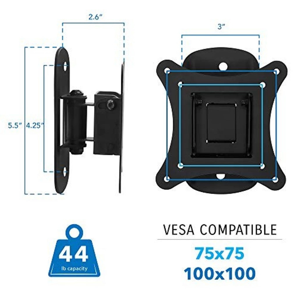 Black tilt TV wall mount bracket with VESA 75x75 and 100x100 compatibility