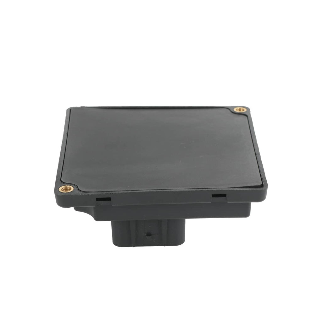 Black relay module with recessed connector opening and mounting corner screws