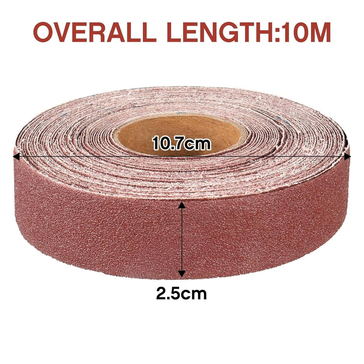Red 240-grit emery cloth sandpaper roll, 2.5 cm width and 10 m length