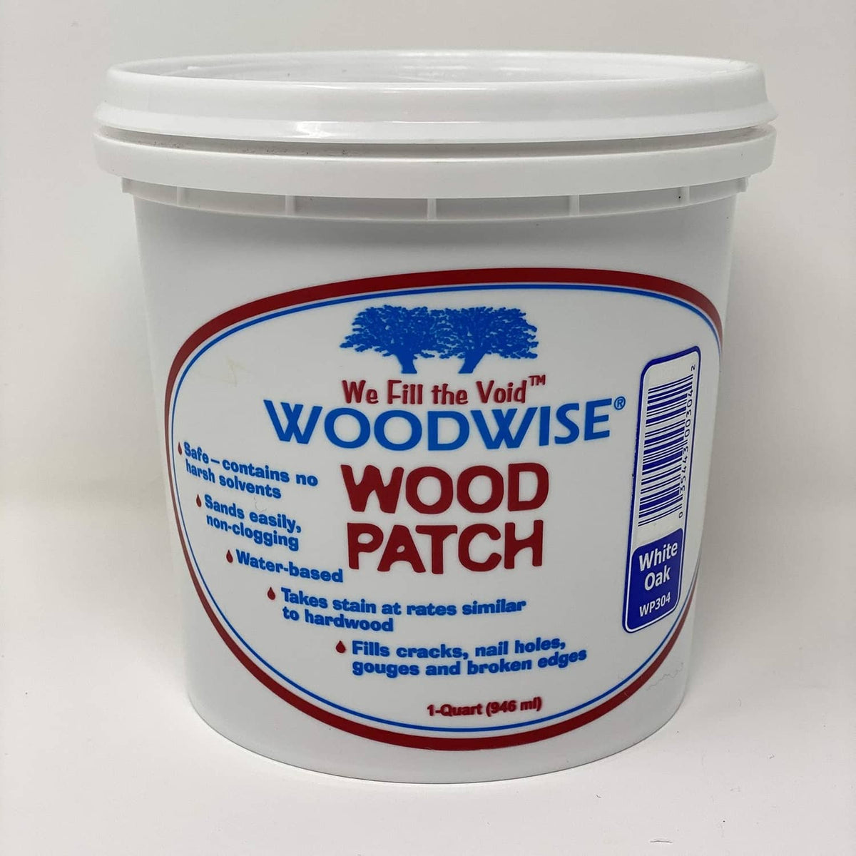 Quart plastic tub of wood patch filler for white oak wood repairs