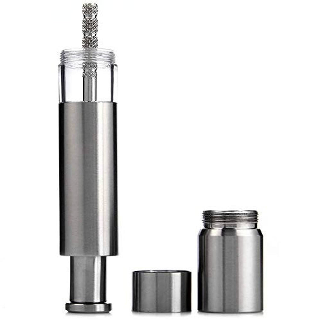 Stainless steel grinder with top button and two metal refill containers