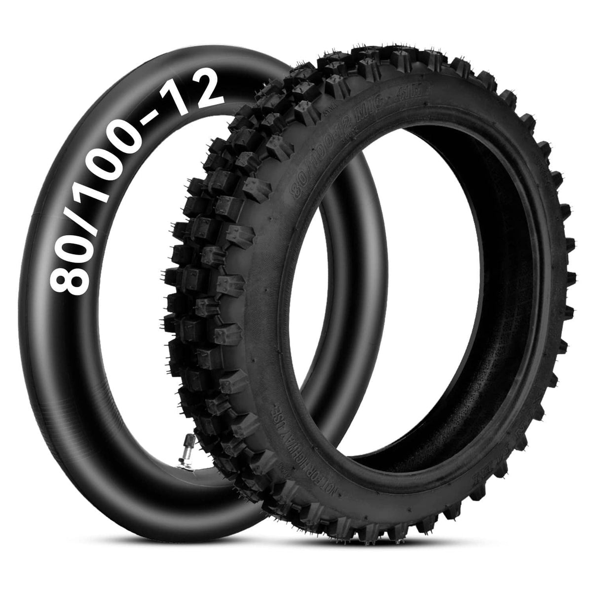 HIAORS dirt bike tire and inner tube with knobby tread, 80/100-12 size