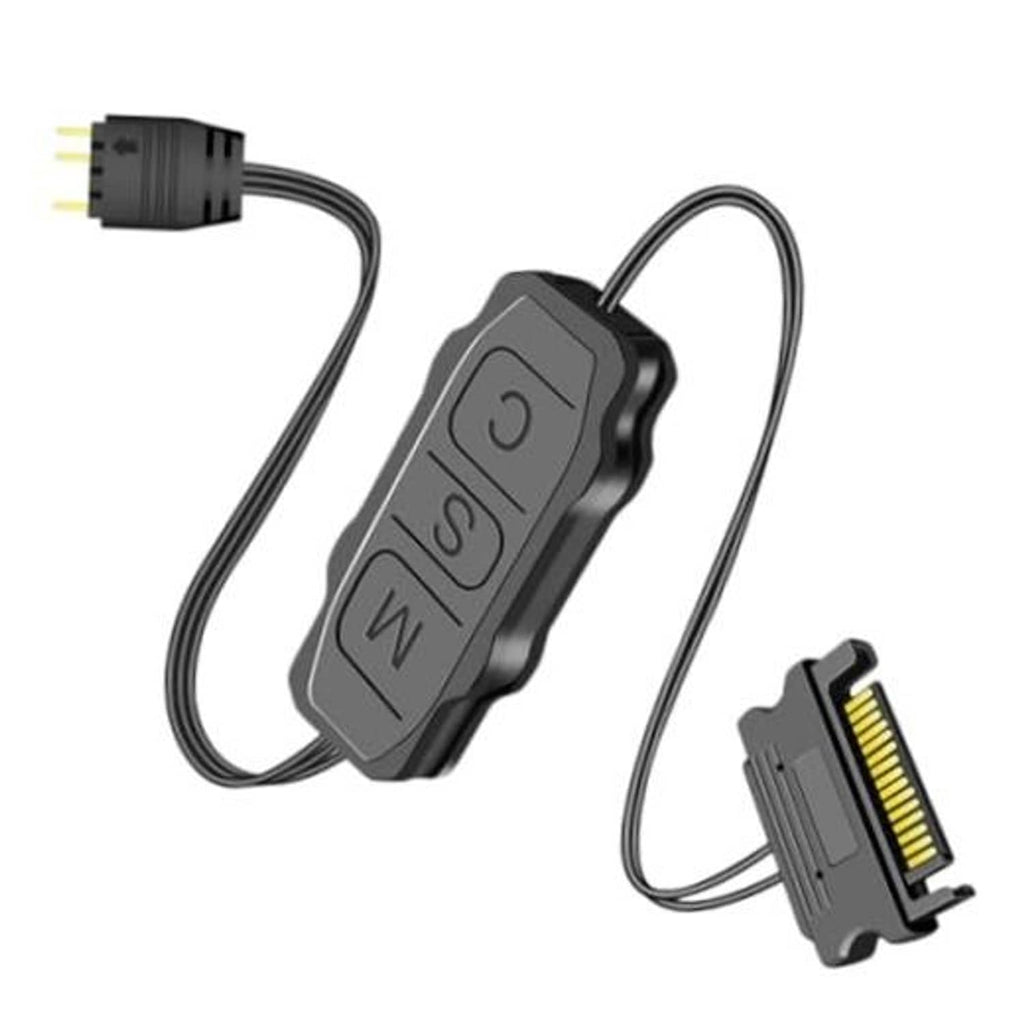 Mini ARGB controller with attached cable and 3-pin connector, gray handheld module