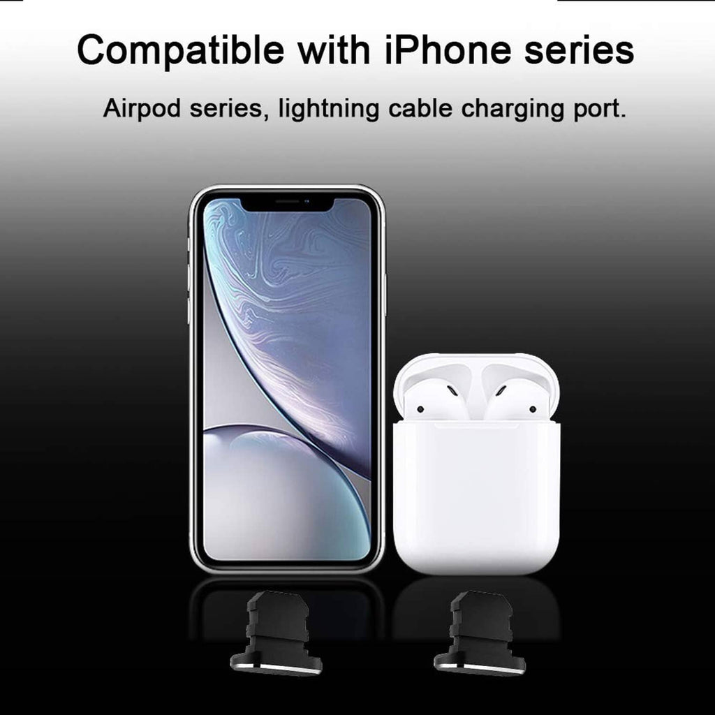 Cable port protectors with white end caps for iPhone charging and AirPods charging
