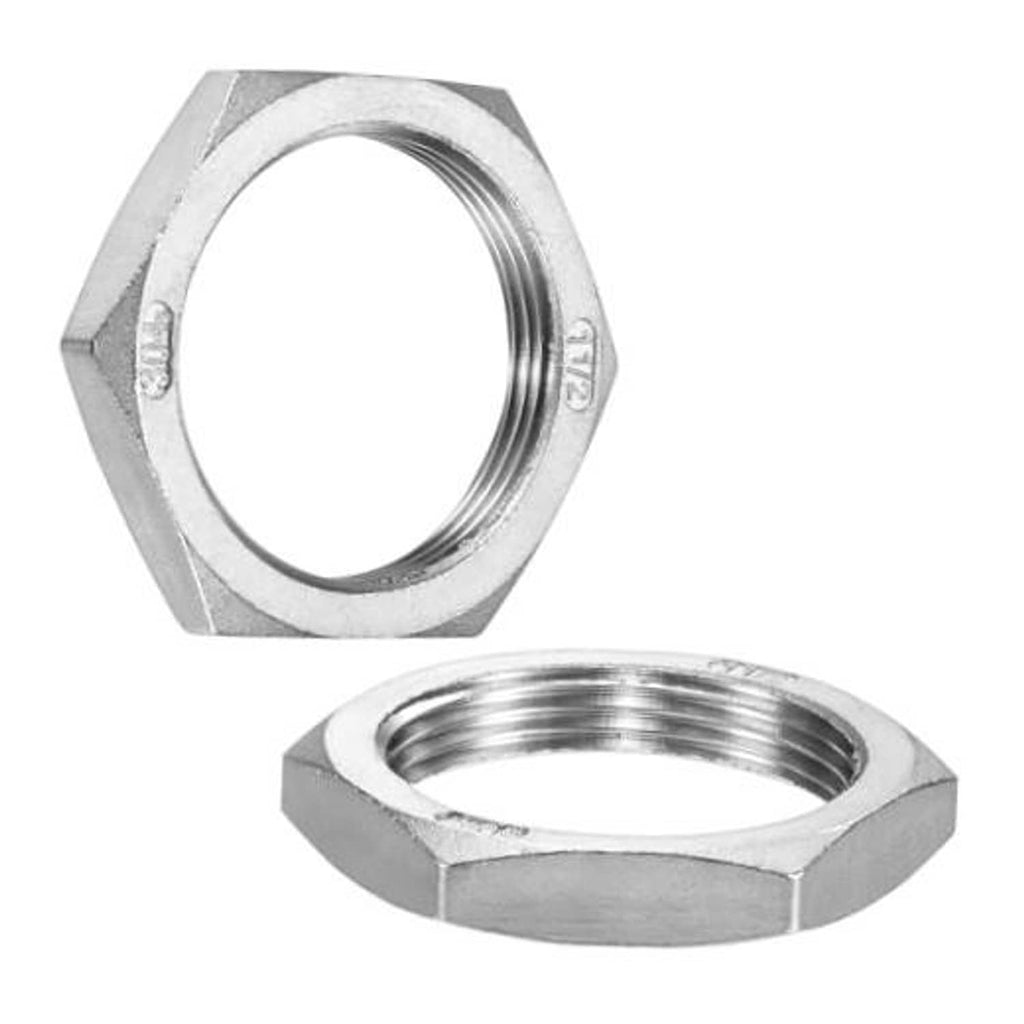 Stainless steel hex locknut with female threads, hex head fastener, G1-1/2 size
