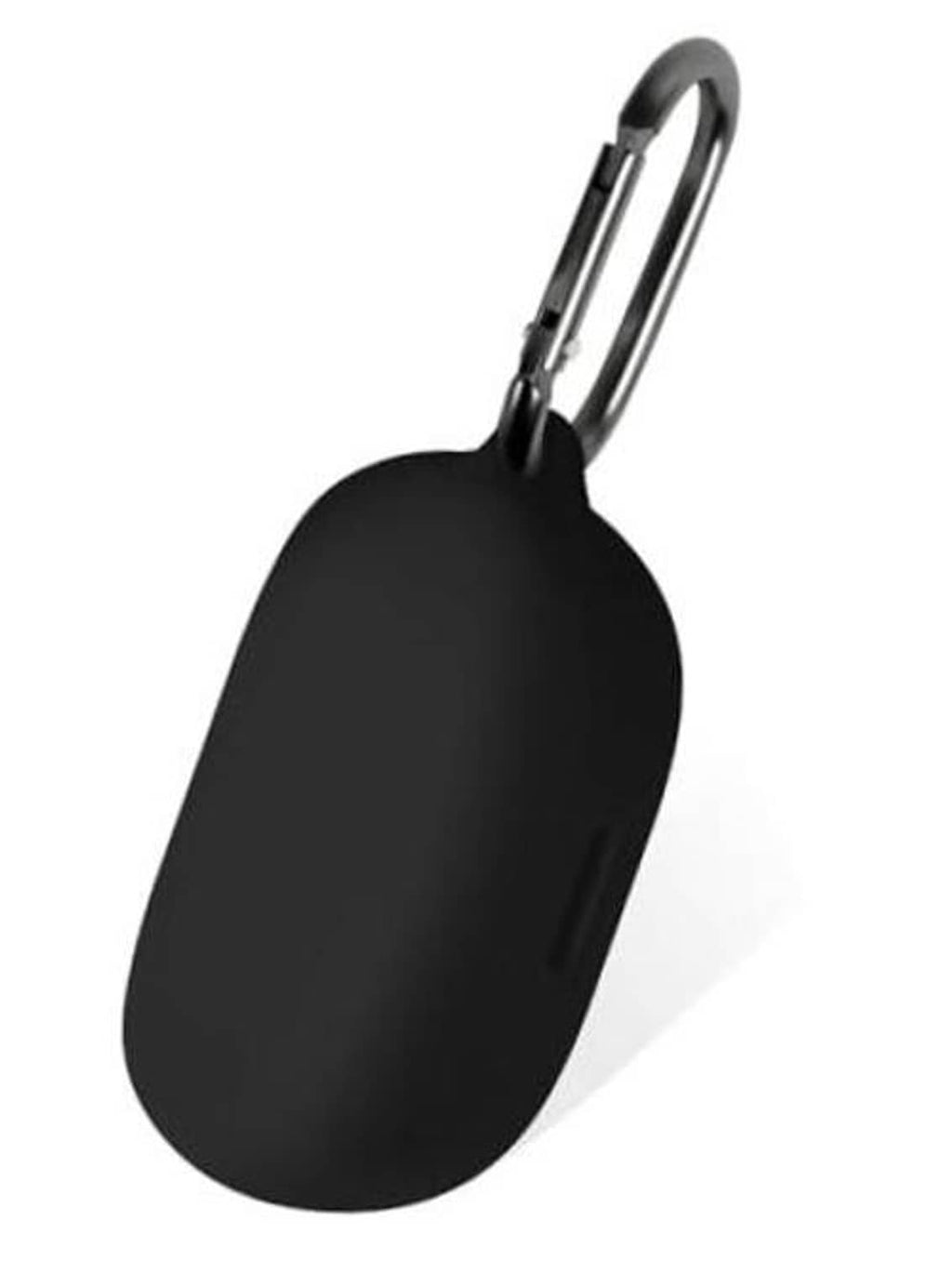 Black silicone earbud case cover with metal keyring loop