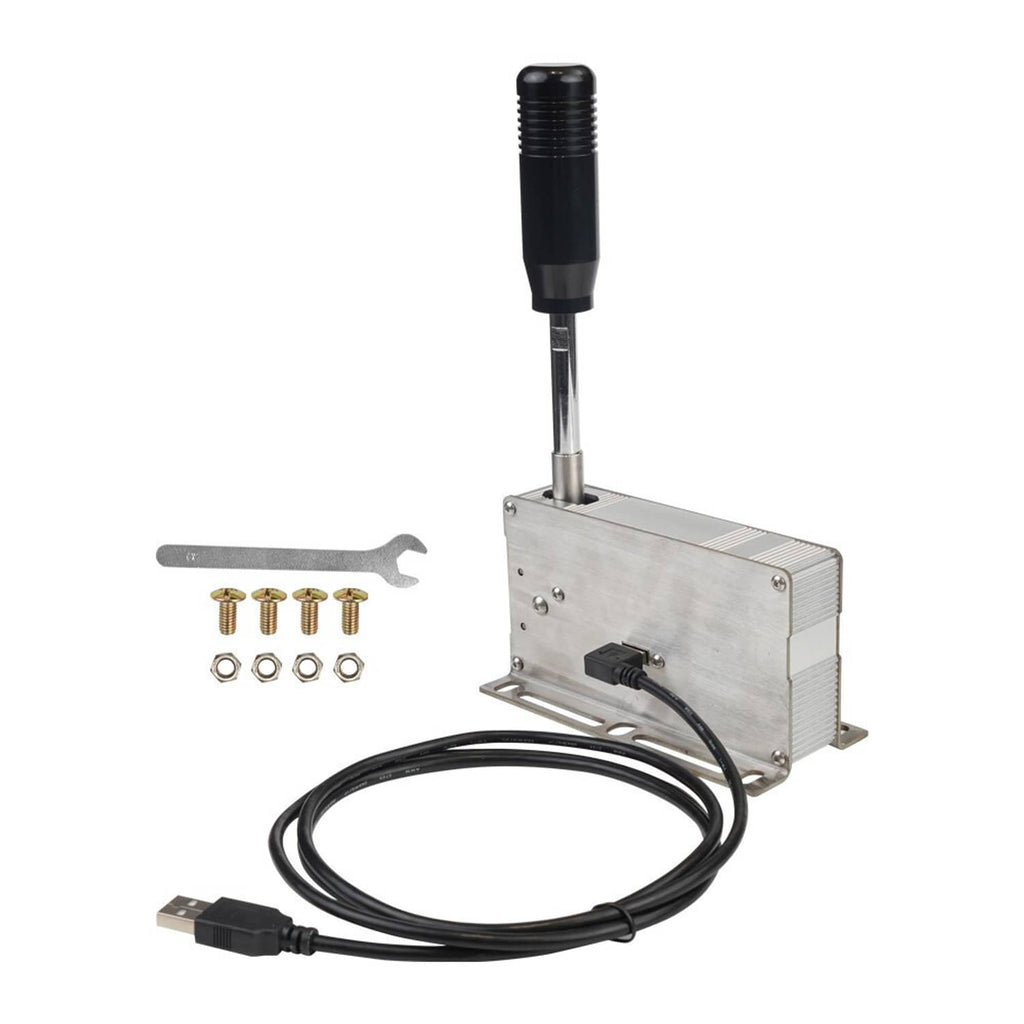 USB sequential shifter bundle with black cable, metal base, and accessory hardware