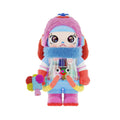 Pink plush astronaut collectible figure with big eyes and multicolor space suit