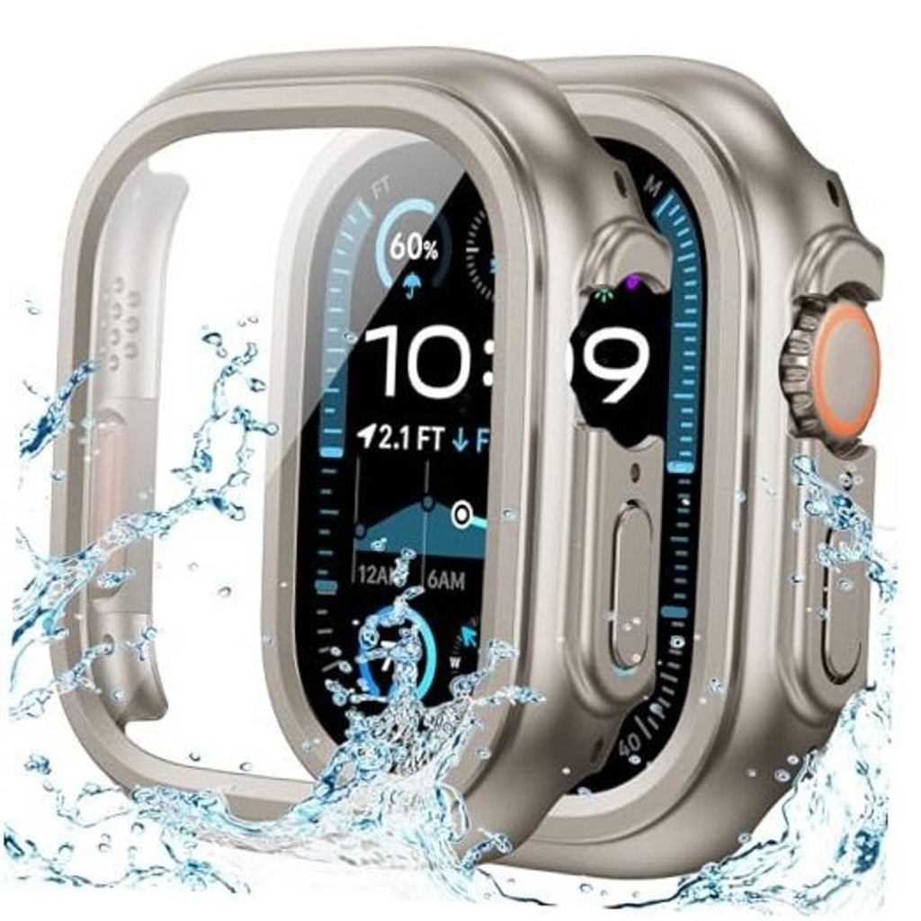 Waterproof case for Apple Watch screen, titanium color, orange side button