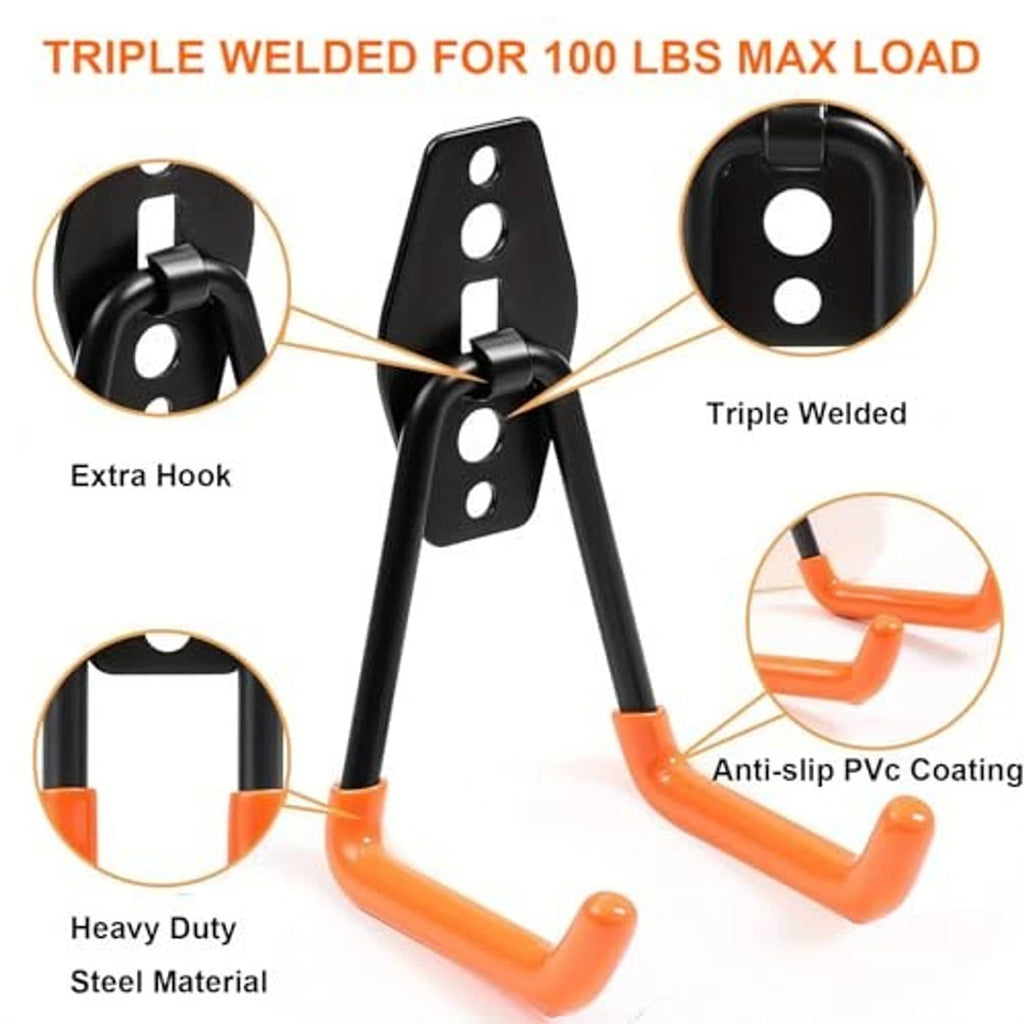 Heavy-duty steel wall hook with orange anti-slip PVC coating and black triple-welded bracket