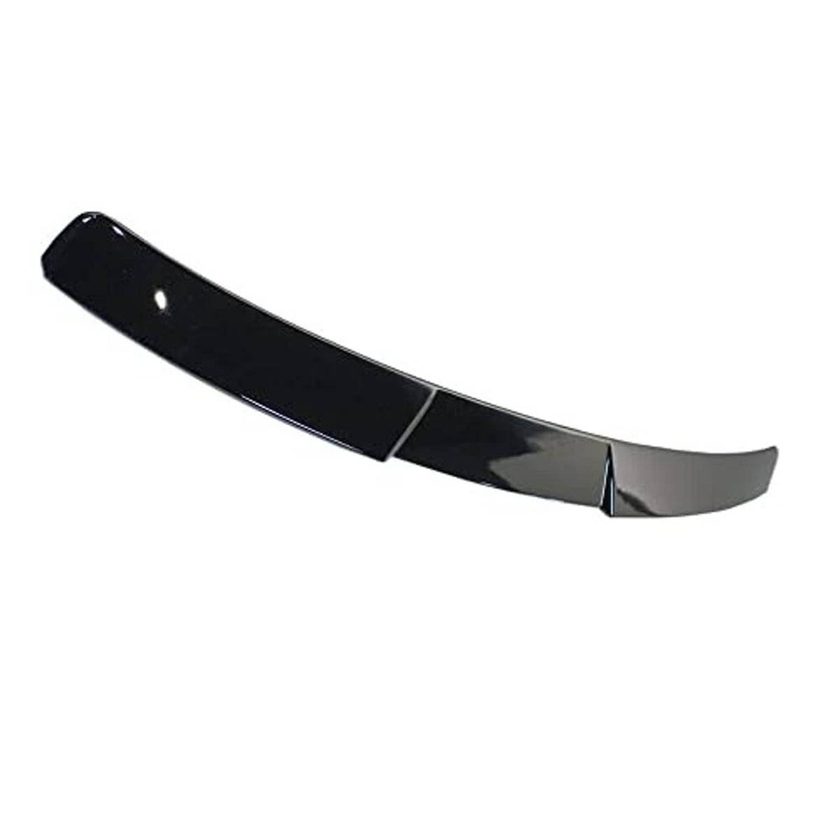 Glossy black rear roof spoiler wing, isolated, with center fin