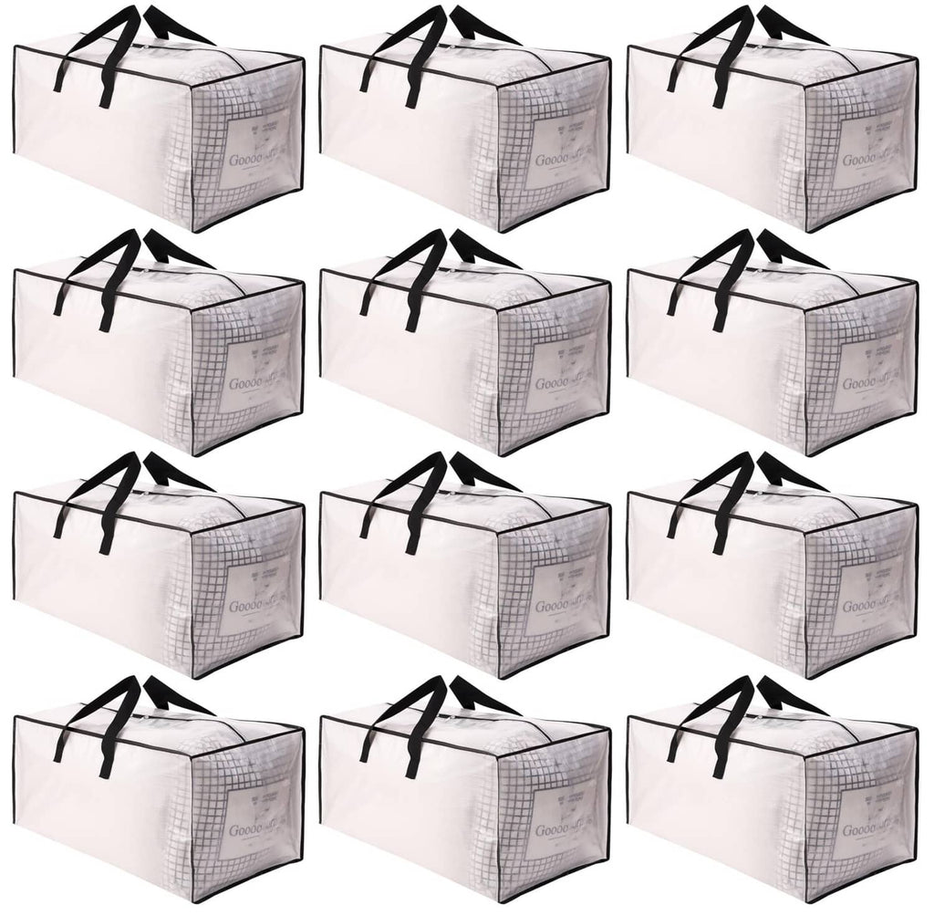 Set of 12 extra-large semi-transparent moving storage bags with black handles