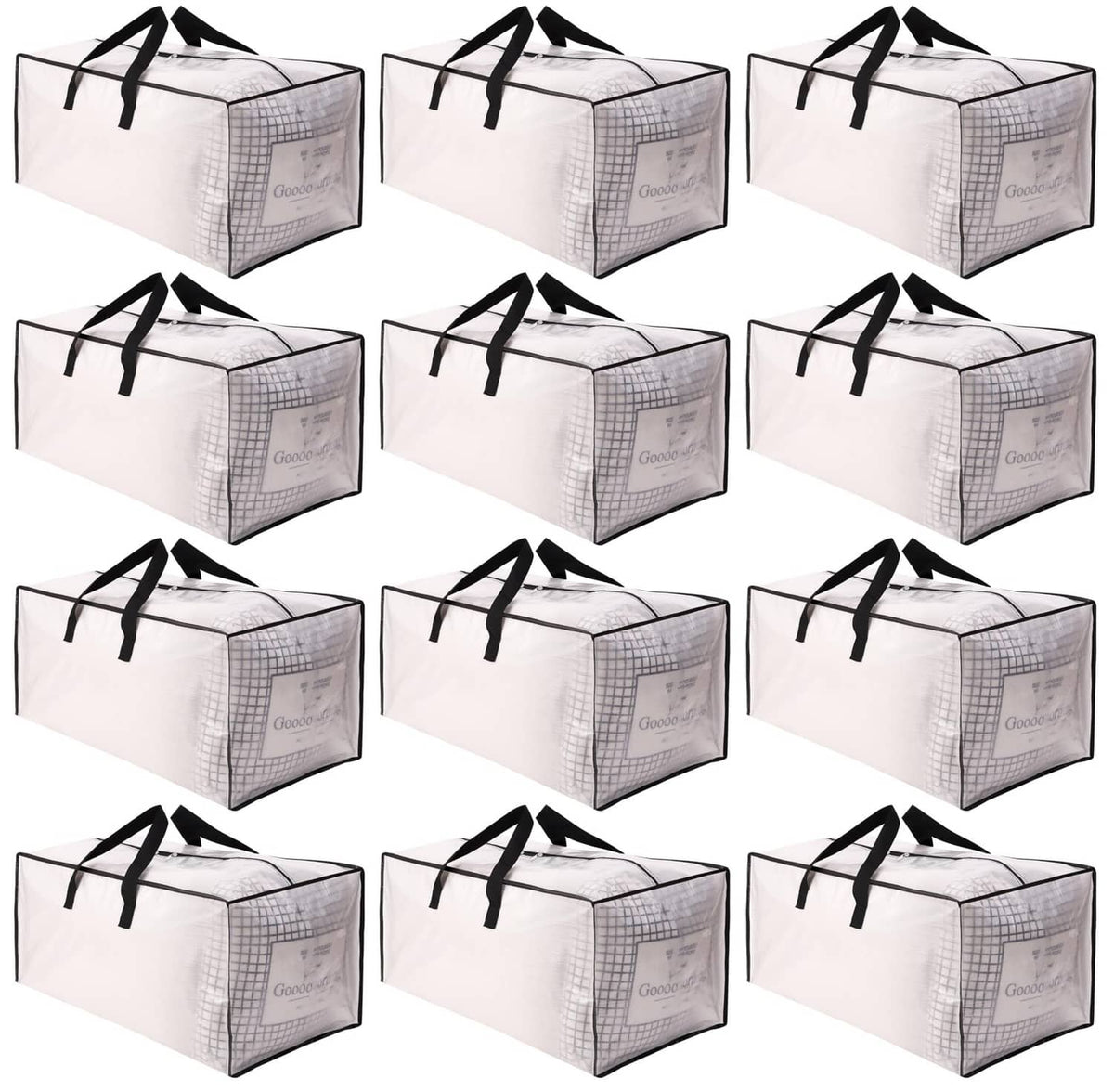 Set of 12 extra-large semi-transparent moving storage bags with black handles