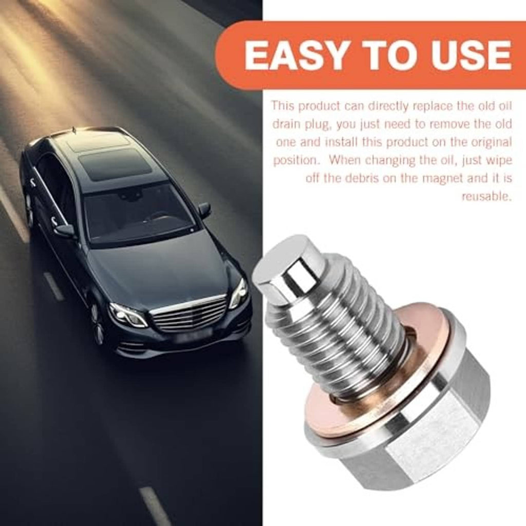 Stainless magnetic oil drain plug with threaded bolt and copper sealing washer