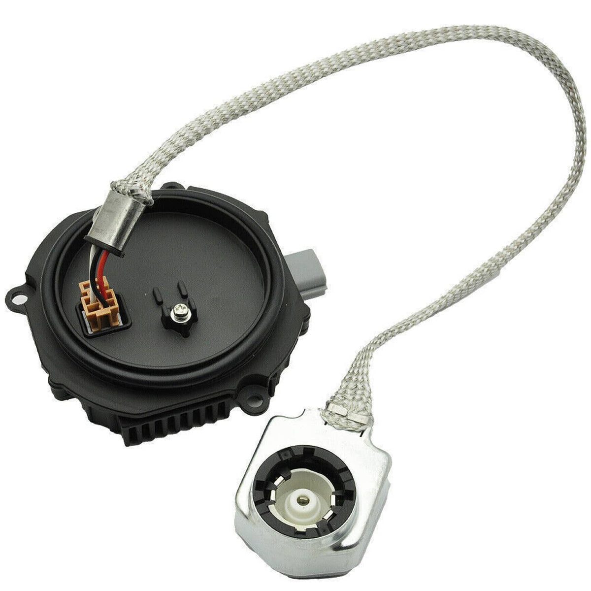 Black HID igniter/ballast module with wiring harness and connector plug
