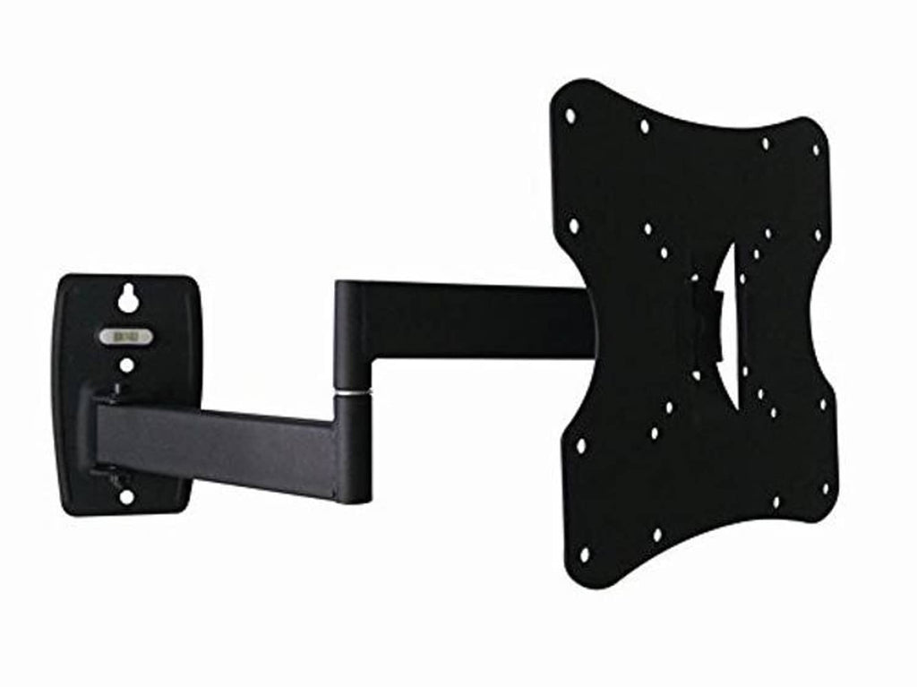 Black articulating TV wall mount with long arm and VESA mounting plate