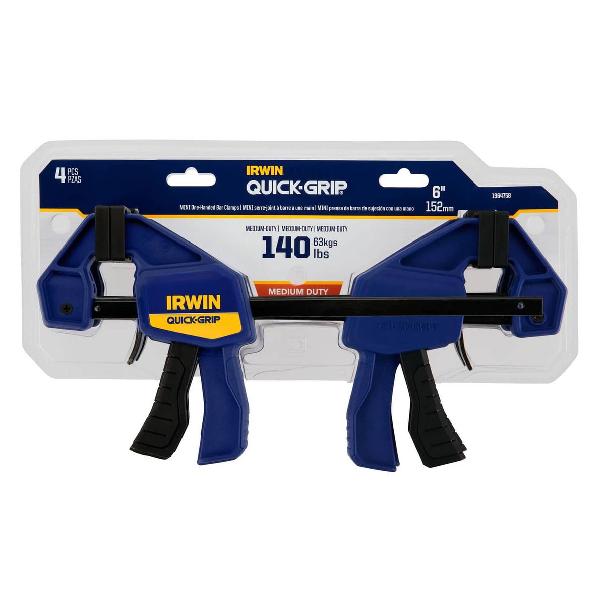 Clamp set in retail pack: 4 pcs, 6 in one-handed mini bar clamps