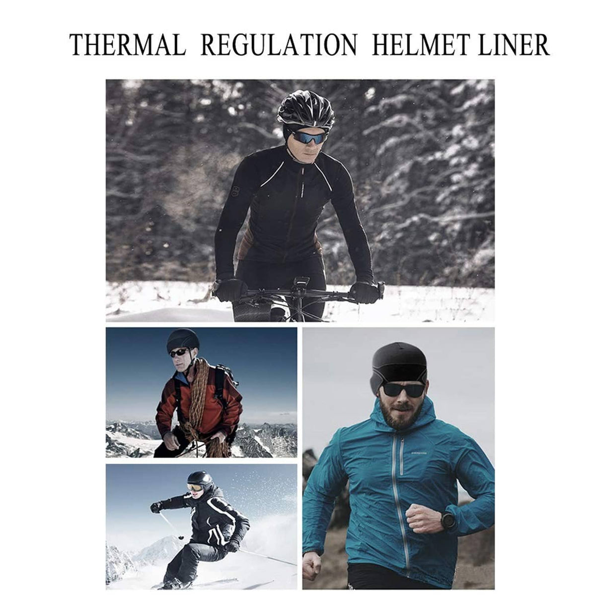 Thermal cooling skull cap worn outdoors in winter, dark gray knit
