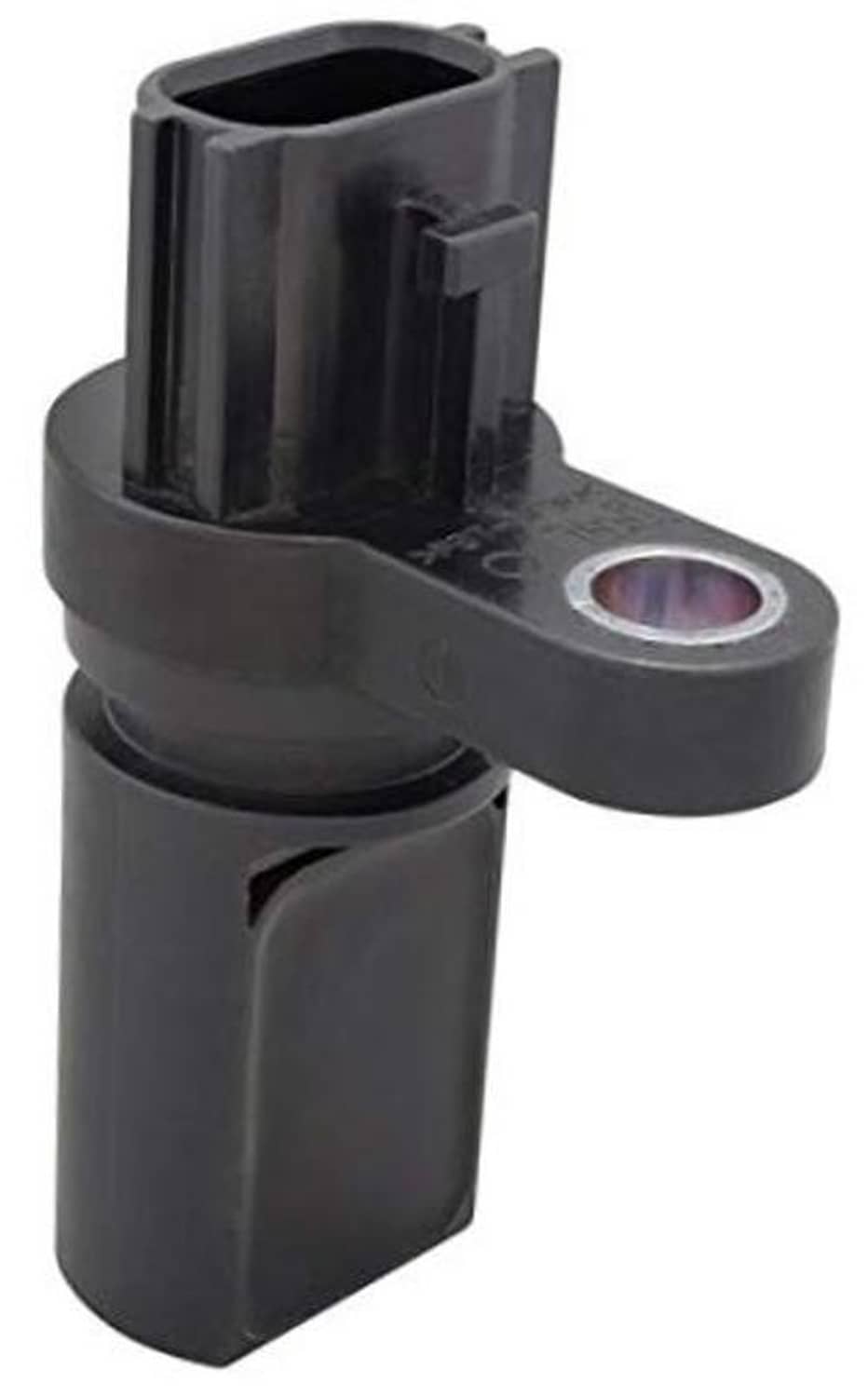 Engine crankshaft position sensor with black plastic housing and round mounting face