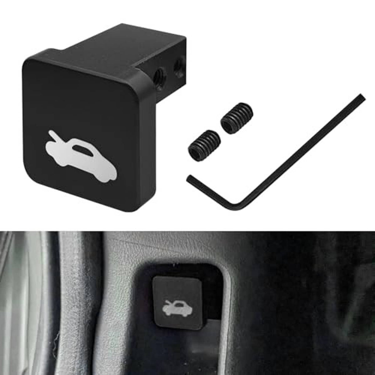 Black hood release latch handle with two screws and hex wrench, separate pieces