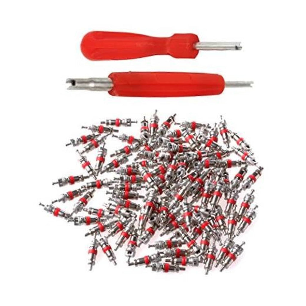2-in-1 tire repair tool set with red-and-silver handles and valve core removers