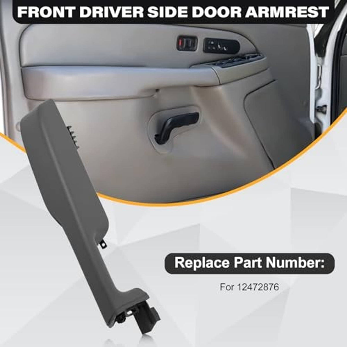 Light gray front driver door armrest handle with mounting clips and prongs