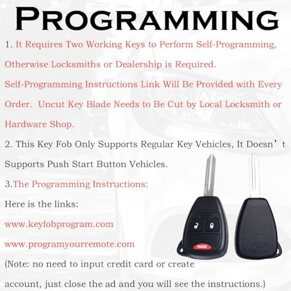 Key fob remote with metal blade and separate black fob case, red PANIC