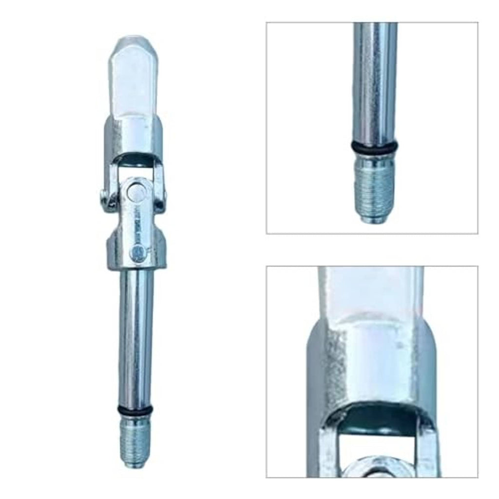 Universal joint jack tool threaded rod end with pivot yoke housing, silver steel