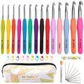 Crochet hook set: 14 soft-grip handles in multiple colors with zip storage pouch